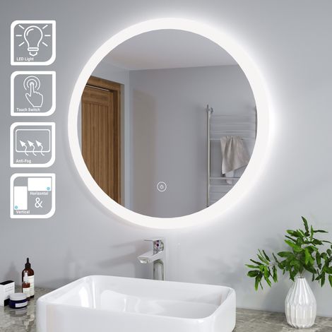 ELEGANT 800 x 800 mm Modern Round Illuminated LED Bathroom Mirror Touch Sensor + Demister