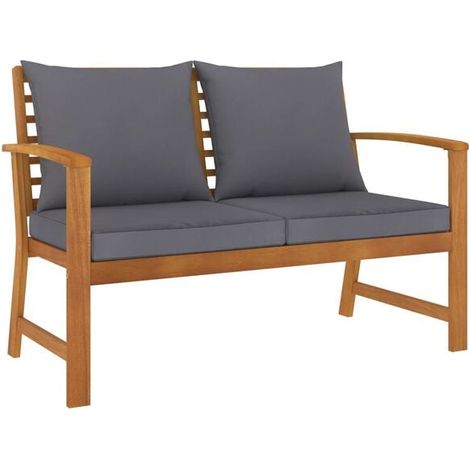 Banc de jardin de 120 cm avec coussins gris foncé. Fabriqué en bois d'acacia massif. (1/5)
