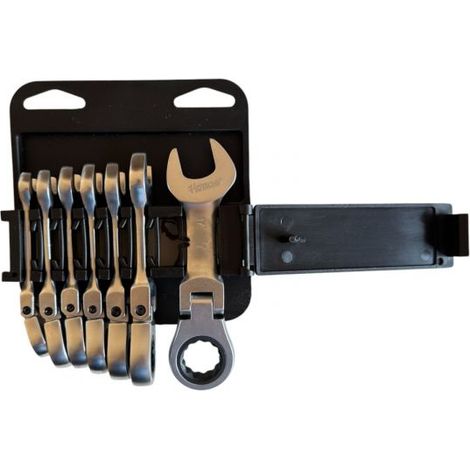 Set Chiavi Combinate a Cricchetto Flessibili 7 Pezzi 8–17 mm Acciaio Cr-V Testa Snodata 192503
