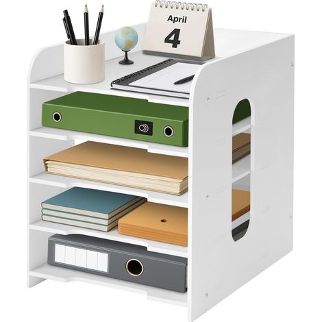 Trintion Dokumentenablage A4 Briefablage Schreibtisch-Organizer 5 Ablagefächer Büro-Organizer PVC Bücher Büromaterial Papierablage Aktenaufbewahrung Weiß Dokumentenhalter für Arbeitszimmer Schule Offi