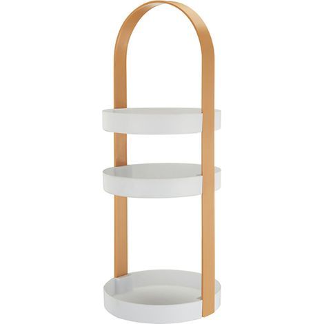 Étagère de rangement ronde à 3 niveaux avec poignée intégrée, support de rangement rond à 3 niveaux pour salle de bain, couleur abricot (1/5)