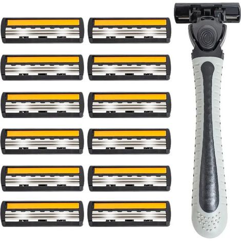 Kit de Rechange Rasoir Homme 3 Lames – Pour Rasage Près Sensible (12 Têtes Triple + 1 Manche Gris Antidérapant) (1/5)