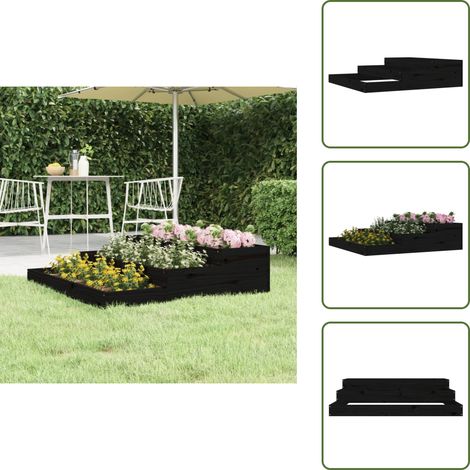 Jardinière Noir 107x107x27 cm Bois massif de pin - Jardinier Noire - Jardinière Bois - Pots Fleurir Extérieur - Bac À Fleurs Design - Plante Balcon (1/5)