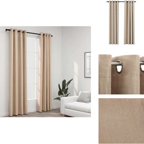 Rideaux occultants aspect lin avec œillets 2pcs beige 140x225cm - Rideaux Occultants - Rideaux Lin - Rideaux Beige - Décoration Intérieure - Intimité (1/5)