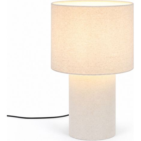 Relaxdays Lampada da tavolo in lino, HxD: 45 x 28 cm, E27, cavo, soggiorno, camera da letto, lampada in tessuto, crema (1/5)