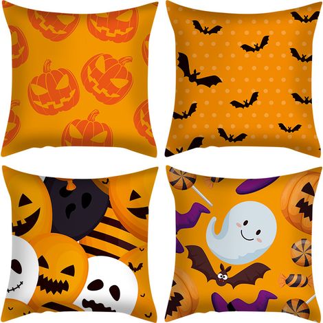4 Sets Halloween-Sofakissen, Kissenbezüge in Pfirsichhautoptik, Halloween-Sofakissen (45x45 cm) (1/4)