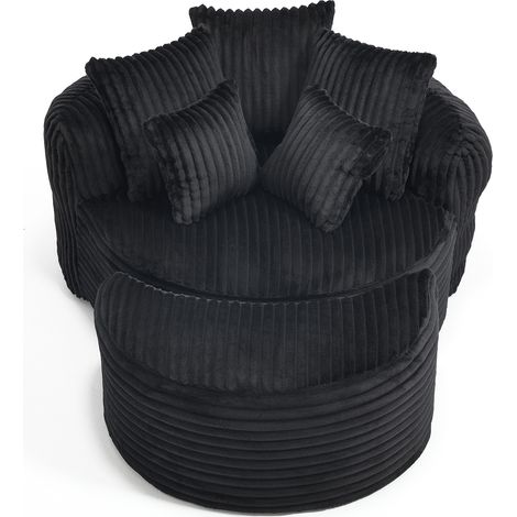 Gran sillón relax sin patas de chenilla negra con respaldo y reposabrazos (1/5)