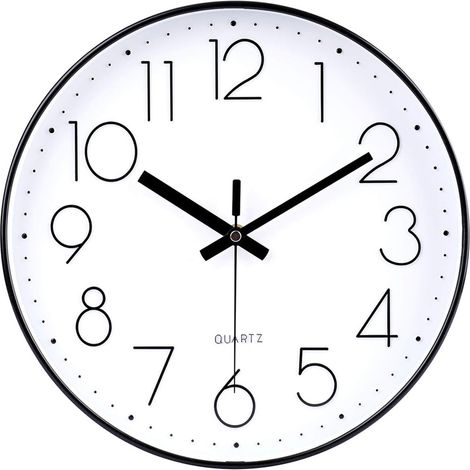 30cm Orologio da parete silenzioso, Movimento al quarzo, Orologio da Parete Circolare Facile Lettura, Per soggiorno, Camera da Letto, Cucina, Ufficio, Scuola - Nero e Bianco (1/5)