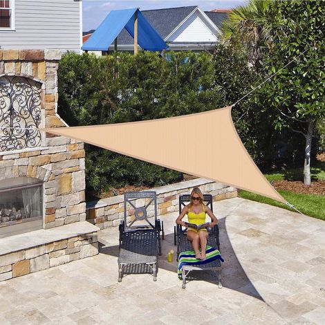 Voile d'ombrage Pare-Soleil Jardin Balcon Polyester PES Hydrofuge Triangle, Toile Imperméable Une Protection des Rayons UV à 95%, Sable, 2x2x2 m (1/2)