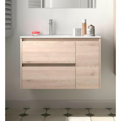 Noja Unterschrank 850 2 Schubladen 1 Tür re + Waschbecken Nature