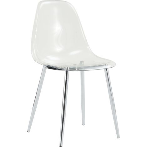 Conjunto de comedor mesa redonda de vidrio templado 88 cm con 4 sillas transparentes (1/5)