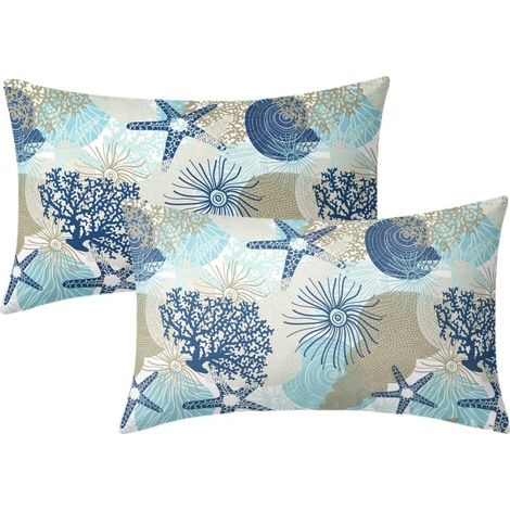 Beyamis Taie d'oreiller imprimée numérique style marin, étoiles de mer et coquillages, bleue, 30 x 50 cm (lot de 2) (1/5)