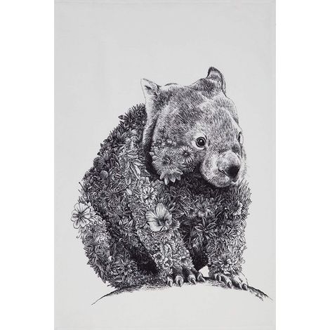 Serviette de Table 100% Coton, Imprimé Fleuri de Wombat, 50 x 70 cm - Noir et Blanc (1/5)