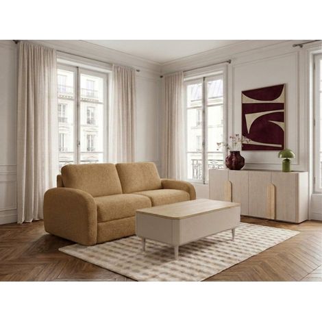 BOBOCHIC - Canapé droit convertible KENAN ouverture express tissu bouclette  140x196 Jaune (1/5)