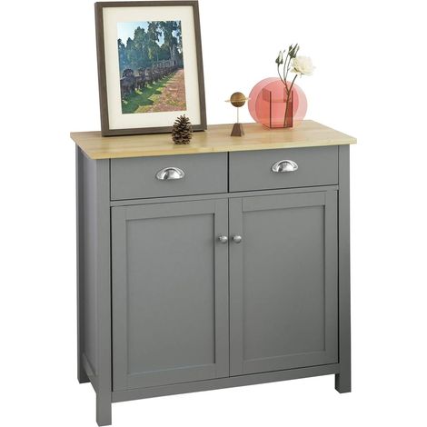 SoBuy FSB25-HG Sideboard mit 2 Schubladen und 2 Türen Kommode Küchenschrank mit Arbeitsplatte Flurschrank Beistellschrank grau BHT ca.: 79x80x35cm