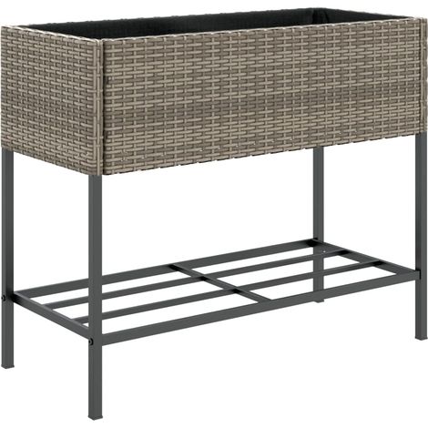 Fioriera rialzata per piante fiori patio giardino con ripiano resina intrecciata grigia 020038414
