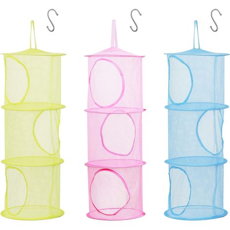 [NUNCA USADO]Red de almacenamiento para niños, 3 unidades, cesta de malla plegable para juguetes y ropa (rosa, verde, azul) (1/4)