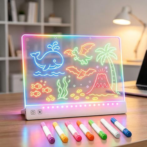 Tableau Lumineux LED Rechargeable, Tablette de Dessin Lumineuse 350x260MM avec 7 Couleurs et 7 Effets de Lumière, Planche à Dessin Mémo Cadeau pour Anniversaire/Noël Enfants 4 12 (1/5)