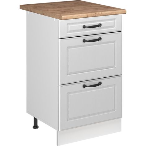 Küchenunterschrank R-Line, Weiß Landhaus/Weiß, 50 cm Arbeitsplatte Goldkraft Eiche, Vicco (1/5)