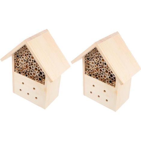 Lot de 2 Nichoirs en Bois pour Abeilles, Abri de Nidification Extérieur, Style Cabane, pour Jardin (1/5)