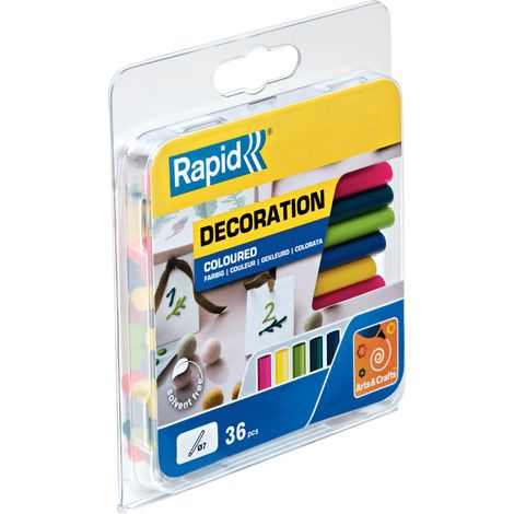 RAPID - Colle - Décoration - Couleurs multiples universelles Ø7mm - 90mm x 36 sticks (115g) - Toutes applications, métal, plastique, bois, matériaux poreux, ect - Blister - (5001426)