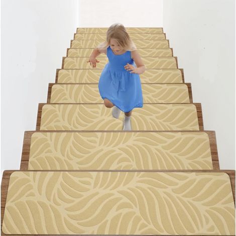 Non-slip stair treads with adhesive backing, suitable for children, the elderly, and toddlers, beige, 10 pieces, 5519 cm