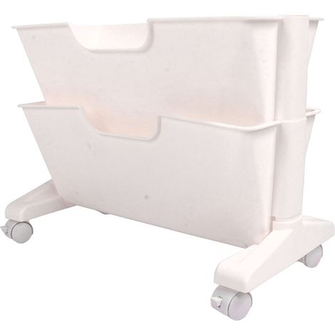 Étagère de bureau mobile à double niveau, petite bibliothèque amovible, étagère à roulettes pour dortoir, blanche (1/5)
