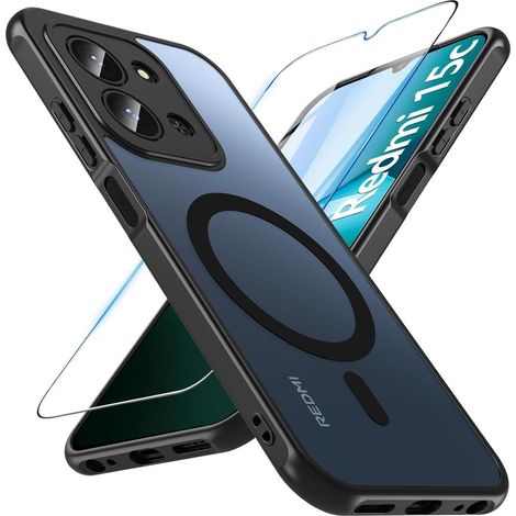 Coque de protection avec protection d'écran pour Xiaomi Redmi 15C, magnétique, antichoc, mate, transparente (1/5)