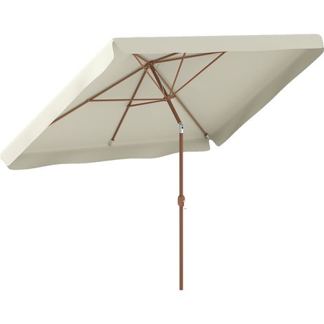 Sombrilla rectangular de jardín de 2 x 3 m con flecos y manivela, fabricada en metal y poliéster, color beige.