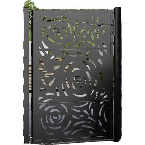 Puerta de jardín con diseño de llamas, fácil montaje, color negro. (1/2)