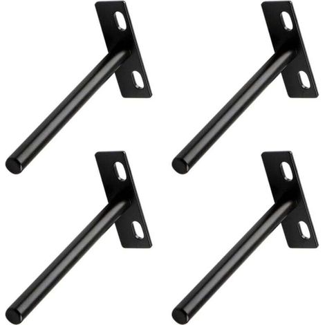 Set mit 4 robusten, schwarzen, unsichtbaren, T-förmigen Wandregalträgern für verdeckte Holzregale