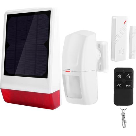 Système d'alarme antivol sans fil avec sirène solaire 433 MHz, 1 aimant de porte, 1 détecteur de mouvement PIR, 1 télécommande (1/5)