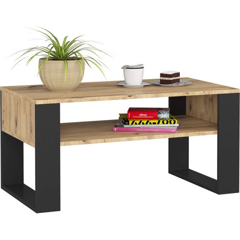 Table basse 45x92x50 cm Avec rangement chêne Artisan / noir (1/5)