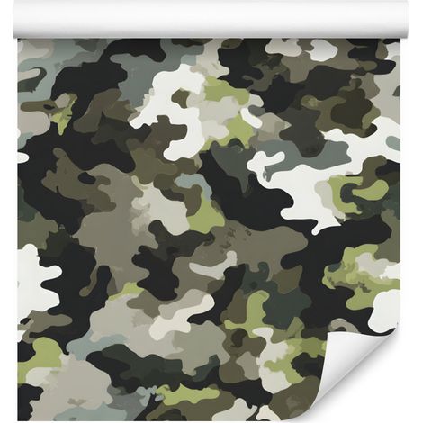 Papier peint camouflage militaire marron et graphite pour salon et chambre 50x1000 cm (1/5)