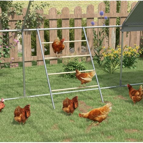 Escalera posadera para gallinas con 4 barras, acero y madera, resistente al clima, 140 x 86 cm (1/5)