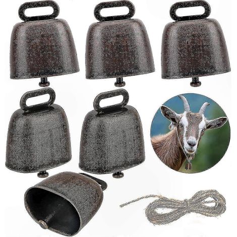 Cloches pour bétail (bovins et caprins), lot de 6 cloches en bronze pour vaches, cloches rustiques en cuivre pour animaux, pour pâturage, couleur argent (1/4)