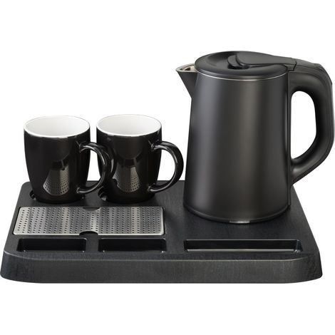 Set bollitore elettrico 4 pezzi- Nero  0,8 litri  Acciaio inox a doppia parete (1/5)