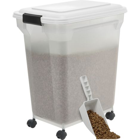 Iris Ohyama, caja de pienso de 45L para 15kg, hermética, pala, ruedas incluidas, para perros y gatos, ATS-L, blanca
