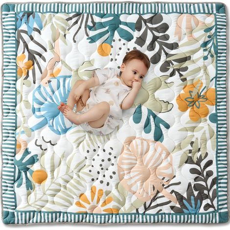 Momcozy Tapis Eveil Bebe, Tapis Bebe 127 x 127 cm, Tapis De Jeu Bebe Epais Pour Le Temps Sur Le Ventre, Deperlant & Antiderapant, Pliable D'Exterieur Avec Poignee, Motif Foret (1/5)
