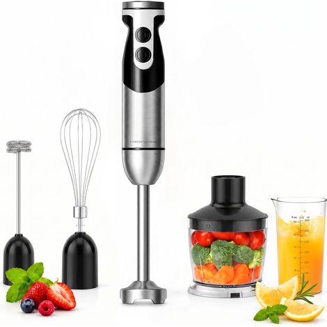 Mixeur plongeant 5 en 1 puissant mixeur plongeant de 400 W avec vitesse variable et axe en acier inoxydable Comprend hachoir, fouet, mousseur à lait et verre doseur Noir (1/5)
