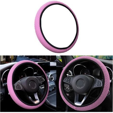 Housse de volant universelle pour voiture, 37-38 cm, microfibre respirante, antidérapante, rose (1/5)