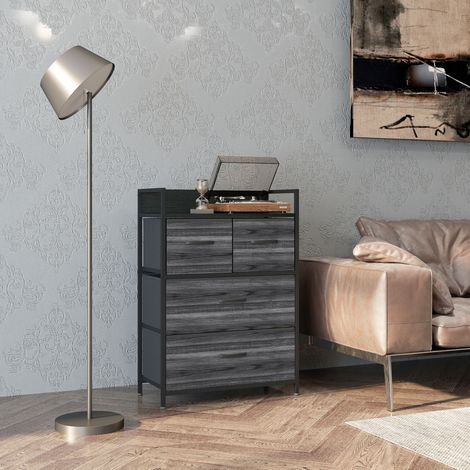 Commode, buffet, 4 tiroirs en tissu, style industriel, 60 x 29 x 85 cm, noir