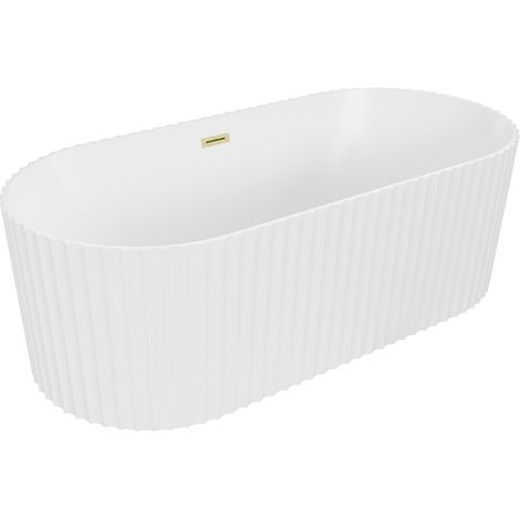 Mexen Paola baignoire autoportante striée 150 x 75 cm, blanc mat, trop-plein doré brossé - 52721507501-55 (1/3)