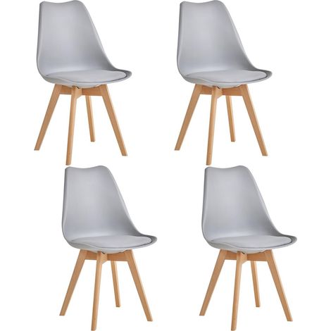 4 Chaises Tulipes Salle à Manger Scandinaves Bm Home Salle de Bureau, Pieds en Bois de Hêtre Massif, Couleur GRIS