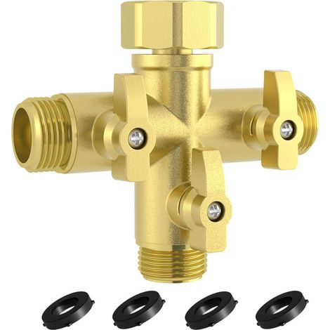 Connecteur de tuyau d'arrosage professionnel 3 voies en laiton avec valves d'arrêt individuelles pour système d'irrigation de pelouse (1/4)
