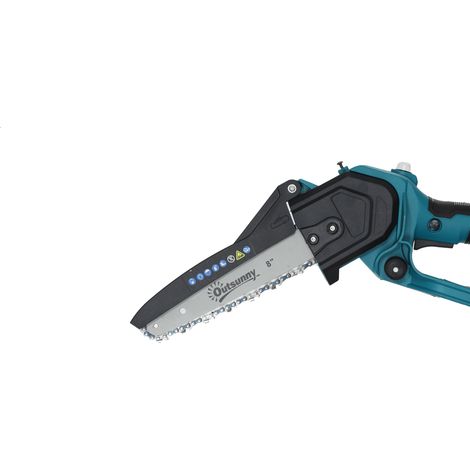 Mini tronçonneuse sans fil 8 pouces 6000mAh 580W élagueuse à batterie pour branches jardin, perche télescopique bleue (1/5)
