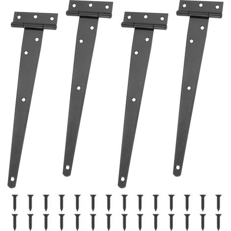 4pcs Charnière en T Noires Charnières de Portes en T Lourde en Fer Galvanisé, 250 mm, avec Vis de Montage, pour Portes de Grange, Portail en Bois et Fenêtre, Abris de Jardin (1/5)