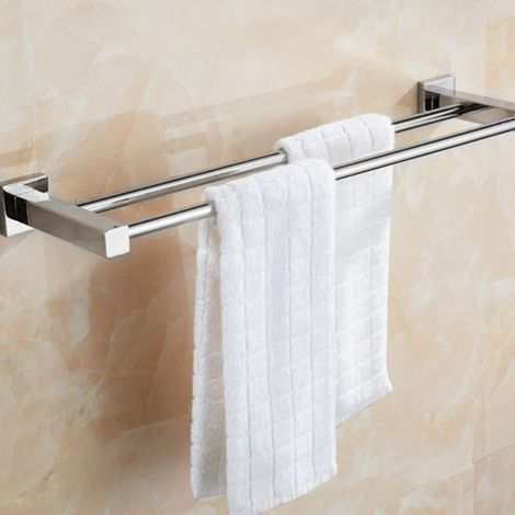 Porte Serviette 60CM Porte-Serviettes Barre Porte-Serviette Acier Inoxydable Porte-Serviettes Mural Chrome (Double Barre) (1/5)