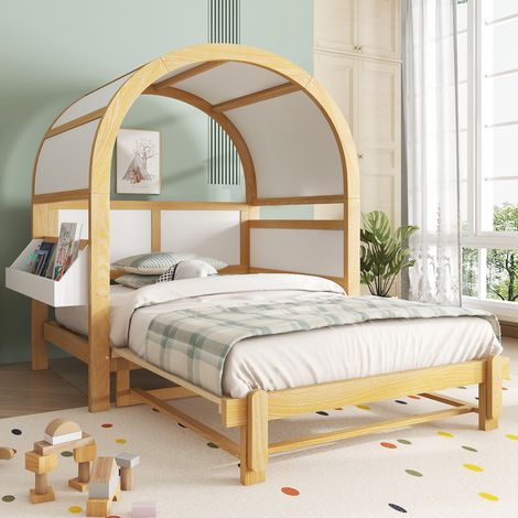 Lit enfant cabane -Lit gigogne 140 x 200 cm avec lit gigogne, pin + MDF, blanc/naturel (1/5)