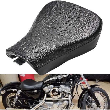 Schwarzes Motorrad-Solo-Sitzkissen, Vordersitzkissen, Sitzkissen aus Kunstleder, kompatibel mit Harley Sportster 72 48 1200X 1200V 2010-2015 (Schwarzes Krokodilmuster) (1/5)